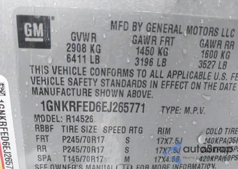 2014 Chevrolet Traverse Ls из США, поврежденный, VIN 1GNKRFED6EJ265771